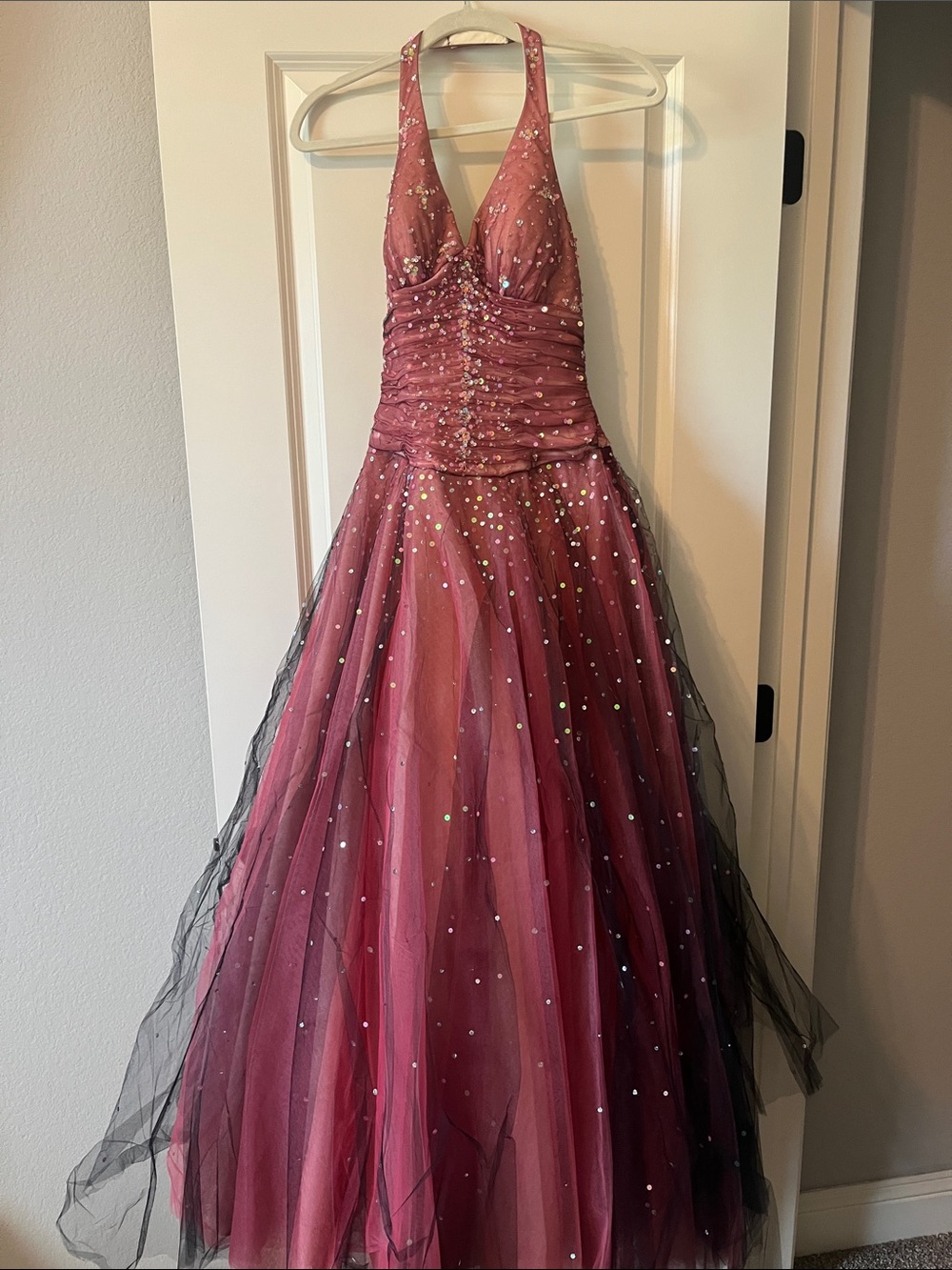 Sparkling Mauve Halter Tulle Gown